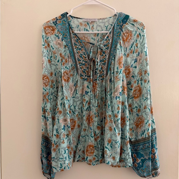 Miss Sparkling Tops - Floral Bohemian Long Sleeve Blouse